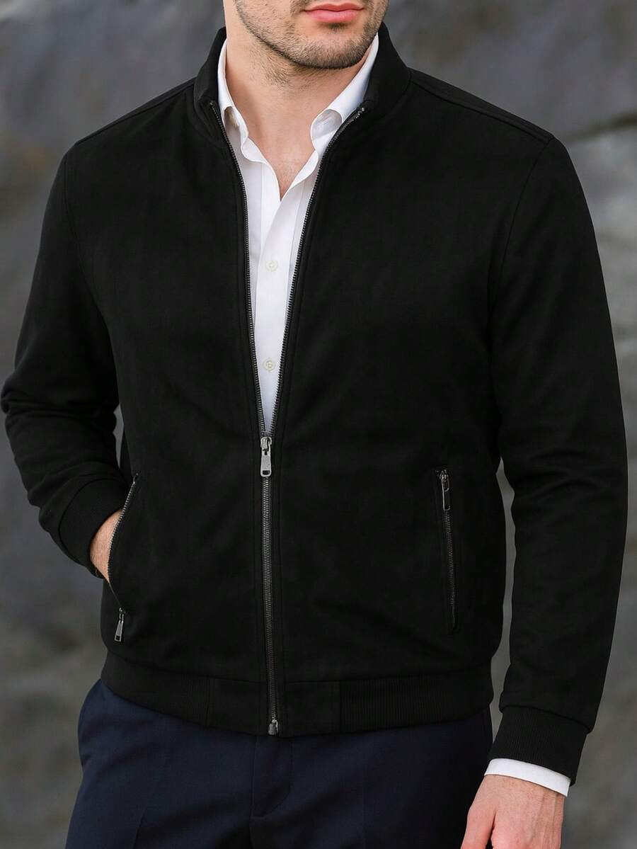Men Faux Fur Coats - Black - View 1