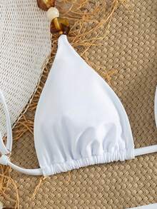 Bonvoyette 女士沙滩春夏音乐节白色亮片串珠短裙，优雅露背时尚比基尼三件套 - 白色 - 查看 3