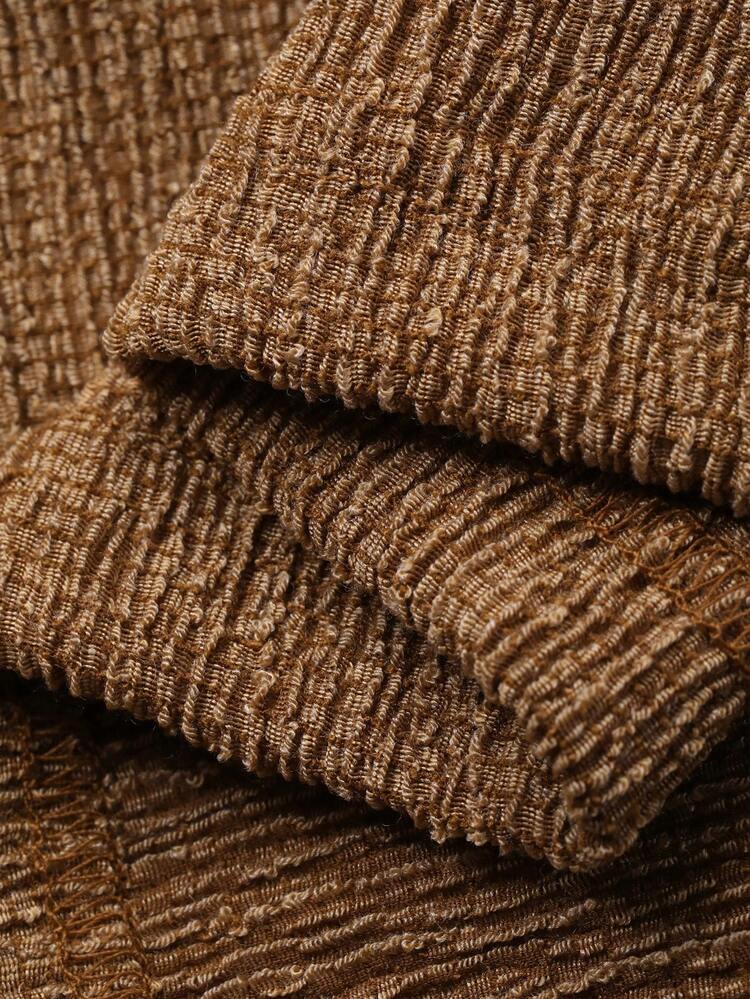 Women's V-Neck Textured Fabric Wrap-Around Back Button-Up Casual Elegant Cardigan T-Shirt Long Sleeve