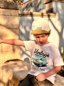 SHEIN Minimalist "Young Boy" Graphic Short Sleeve T-Shirt For Toddler Boys, Suitable For Summer - White - View 5