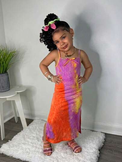 Young Girl Casual Street Fashion Tie-Dye Camisole Dress