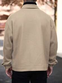 Manfinity Homme 男士休闲单排扣口袋羊毛混纺大衣，秋冬男士休闲夹克，男士羊毛夹克，男士衬衫式外套，男士米色夹克，男士翻领夹克 - 杏色 - 查看 2