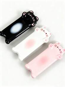 ROMWE Anime 3 chiếc kẹp tóc hình mèo ngẫu nhiên, kẹp tóc hình mèo dễ thương kiểu mỏ vịt, phụ kiện tóc hình mèo bằng acrylic, thích hợp để sử dụng hàng ngày. - Đen trắng - Xem 6