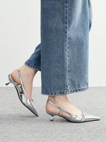 CUCCOO BIZCHIC 女士通勤尖头低跟平底鞋 - 銀色 - 查看 3