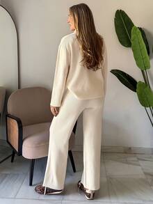 Vivie Lora 2pcs Women Loose Casual Slouchy Knit Sweater Set - White - View 3
