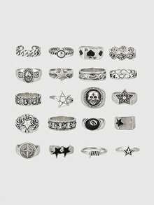 ROMWE Goth 4 pièces/set Bagues en forme d'étoile spirale de style punk, set de bagues réglables pour couples