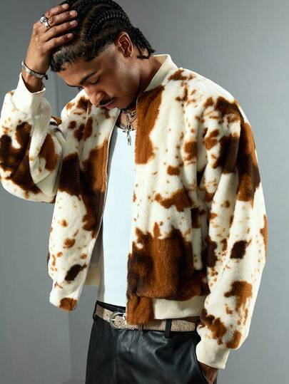 Street Life Men's Casual Cow Print Jacket, Autumn/Winter