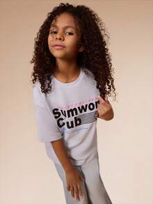SUMWON Oversized Short Sleeve Crew Neck T-Shirt With Club International Chest Print And Globe Design For Casual Everyday Wear Vacation - Grey - View 7