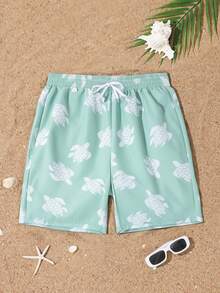 SHEIN Teen Boys Turtle Print Drawstring Waist Casual Swim Trunks, Woven Fabric For Holiday With Flamingo Boys Beachwear Teen Boy Dinosaur Swim Trunks Beach Shorts Mens Swim Trunk Beach Wear Summer Vacation Thermal Christmas Holiday Festival New Years Valentines Swim 
رمضان
عباياتabaya جلابياتjalabiya جلابيه Beach Shorts With Flamingo Boys Beach Shorts For Boys - Green - View 9