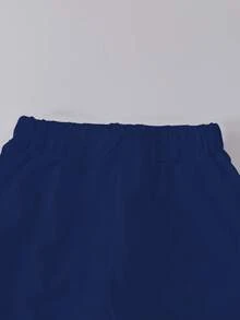 SHEIN Playful Pals 一套男婴休闲时尚酷炫可爱小熊条纹短袖圆领T恤和藏蓝色短裤套装，春夏休闲运动装。 - 彩色 - 查看 7