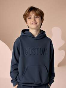 SHEIN Tween Boy Casual Hoodie Sweatshirt With Oversized Letter & Graphic Print, Loose Fit, Suitable For Spring, Summer, Autumn, Winter Outdoor, School, Street, Party And Home Leisure, Boys Hoodie, Teen Hoodie, Navy Blue Hoodie Fall