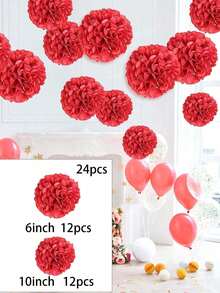 12Pcs Paper Flower Ball Hanging Pom Poms Decorations For Wedding, Celebration, Outdoor & Birthday Parties, Back To School Valentine Day