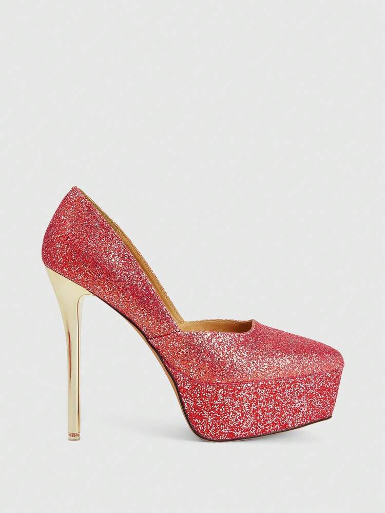 CUCCOO LuxiPop Women's Fashionable Elegant Party Glitter Waterproof Platform Pumps Valentine's Day