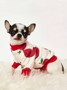 PETSIN 1件红色苹果印花法兰绒卫衣，适合秋冬季节，加厚保暖，宠物服装 - 彩色 - 查看 7