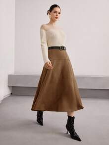 Heiryn Women's Solid Color Versatile Commuter Skirt, Autumn/Winter - Coffee Brown - View 6