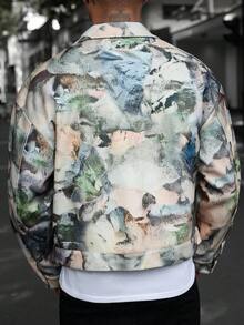 Manfinity Homme Men's IN Street Style Vintage Colorful Printed Open-Door Barrel Fake Pocket Long Sleeve Jacket ,Button Up Jacket ,Camo Cargo Jacket ,Men Jacket ,Fall And Winter Men Clothes - Multicolor - View 2