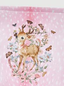 ROMWE Fairycore Lips & Cartoon Pattern Large Capacity Laundry Hamper/Basket - Pink deer pattern - View 3