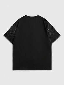 ROMWE MEN Street Life Men's Virgin Mary Rhinestone Embellished Short Sleeve T-Shirt, Suitable For Everyday Wear, Spring/Summer - Black - View 2