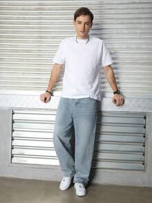 Logeqi® Jeans Vaqueros Baggy de pierna curvada Lavados de Color Negro De Moda Casual Formal Hippie Rockero Para Hombre - Azul - Ver 5