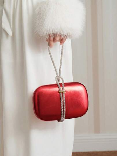 SHEIN SXY 女士晚宴包，手提包，时尚，奢华，镶钻，闪亮，红色，优雅，简约，个性化，百搭，适合鸡尾酒会、派对、舞会、俱乐部、约会、生日、晚宴、宴会、圣诞节等场合。