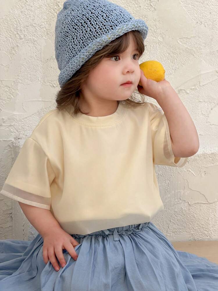 Baby Girls 2 In 1 Mesh English Street Print Short Sleeve Top, Summer Toddler Girls Clothes