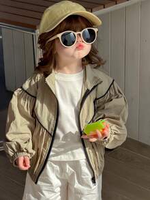 DAZY معطف كاجوال طويل الأكمام مبطن بالحشو للأطفال الرضع والصغار، أحادي اللون - أخضر - مشاهدة 1