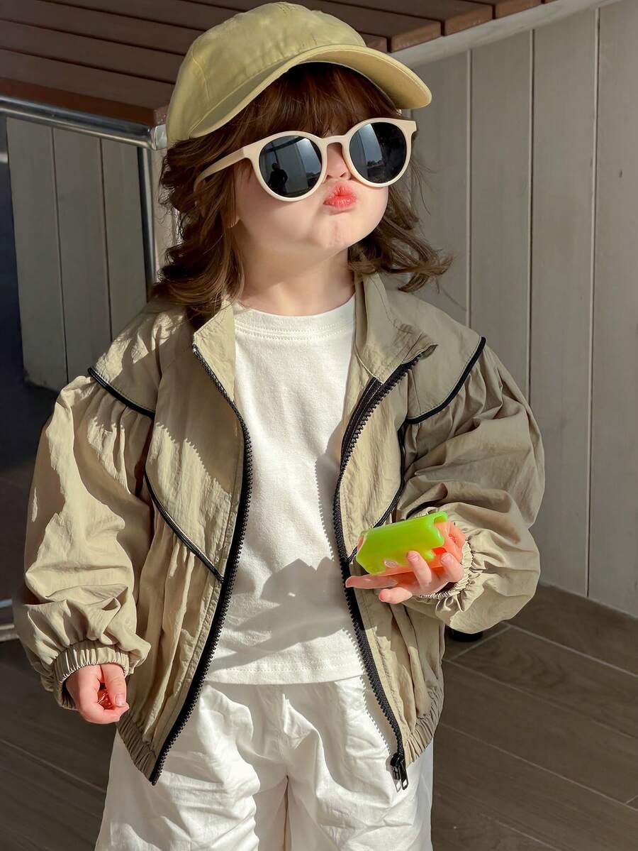 DAZY معطف كاجوال طويل الأكمام مبطن بالحشو للأطفال الرضع والصغار، أحادي اللون - أخضر - مشاهدة 1