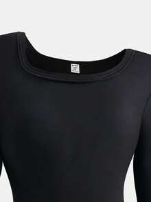 Sparklyn 2pcs/Set Teen GirlCasual All-Match Versatile Sports & Loungewear Crew Neck Skinny Knit Jumpsuit - Black - View 3