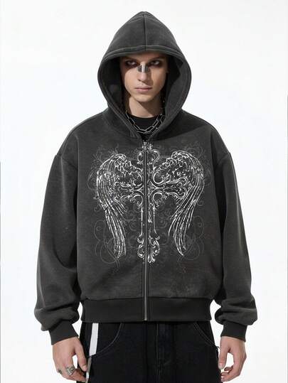 Street Life بلوزة رجالية مطبوعة بالأجنحة مع كابوشون