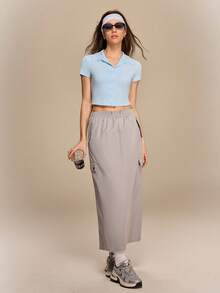 Hanevo Áo sơ mi lửng dáng ôm, màu trơn, kiểu dáng thường ngày, thích hợp cho mùa hè. - Màu xanh nhạt - Xem 6