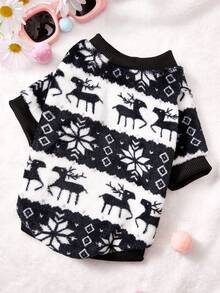 PETSIN 1 Pet With Hat, Black And White Christmas Deer And Snowflake Pattern, Flannel Material - Black - View 3