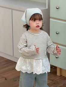 DAZY Toddler Girls' Round Neck Striped Long Sleeve Ruffle Casual T-Shirt - Apricot - View 6