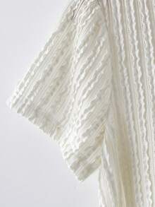 Modelyn Camiseta de manga corta casual de cuello redondo con textura, fruncida y con lazo delantero para vacaciones - Albaricoque - Ver 3