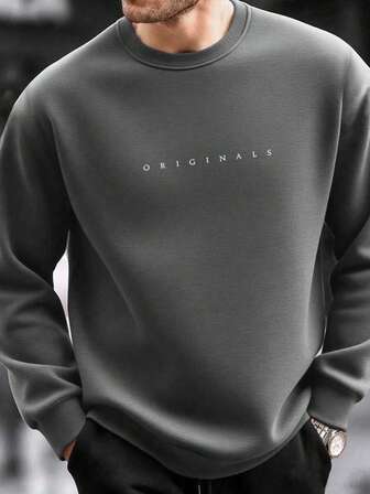 Manfinity Homme 남성용 레터 프린트 크루넥 긴소매 캐주얼 스웨트셔츠, 가을/겨울 그레이 스웨트셔츠 크루넥 스웨트셔츠 남성 그래픽 그레이 올드 머니 스웨트셔츠 일상 레저, 주말 여행, 야외 활동, 여행 탐험, 편안한 작업 환경 또는 세미 정장 행사, 남자친구/남편 선물, 기념일 선물, 크리스마스