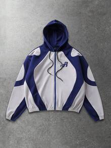 ROMWE MEN Sweat-shirt à capuche à manches longues avec imprimé bicolore pour hommes