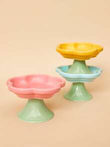 PETSIN 1个花卉图案陶瓷宠物高脚碗 - 符合人体工学的猫狗增高食盆，可支撑颈部，防呕吐慢食碗