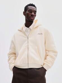 Áo hoodie dáng rộng màu kem SUMWON có khóa kéo, mũ trùm đầu có dây rút và túi giữa, thích hợp cho phong cách đường phố mùa đông thường ngày. - Màu vàng - Xem 1