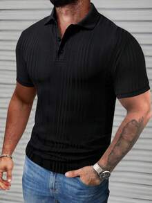 Manfinity Homme Men's Casual Commuter Button-Up Polo Shirt - Black - View 1