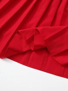 SHEIN 两件套少女多巴胺灵感印花针织开衫和纯色百褶裙，活力春季套装 - 紅色 - 查看 6