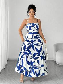 Elenzga Vestido elegante de mujer talla grande con tirantes finos, cintura fruncida y diseño evasé, con estampado de hojas de dos colores, diseño evasé estilizador, elegante y sofisticado, adecuado para volver al colegio, graduación, San Valentín, festivales de música, Día de la Madre, Halloween, Acción de Gracias, Pascua, Día Nacional, galas, citas, fiestas, bodas, actividades al aire libre - Morado - Ver 8