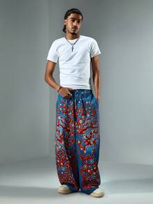 ROMWE MEN Street Life Men's Digital Print Curved Leg Jeans - Blue - View 7