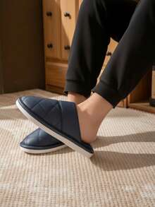 Hombre pantuflas acolchadas impermeables punta cerrada estilo minimalista para hogar pantuflas de invierno - Azul - Ver 3