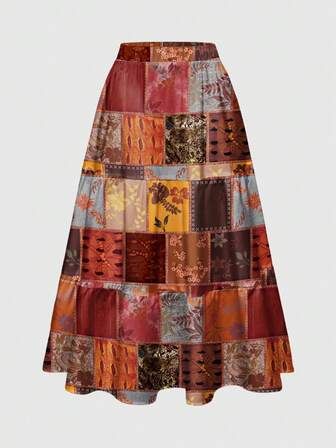 Fairycore 3-lagiger Allover-Muster Boho-Hexen, Sonne, Mond, Sterne & Blumenmuster Rock für Frauen