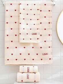 Valentine's Day Gift Red Heart Embroidered LOVE Towel/Bath Towel, Soft Absorbent Lint-Free Adult Couple Towel For Home Daily Use, Pool, Bathroom, Available In Single Towel, Single Bath Towel Or Set - Beige - View 9