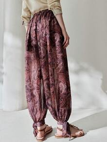 Frievida 波西米亚风腰果花印花雪纺灯笼裤，中腰常规长度长裤 - 彩色 - 查看 2