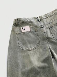 ROMWE MEN Street Life Men's Washed Distressed Pleated Casual Flared Jeans - Blue - View 11