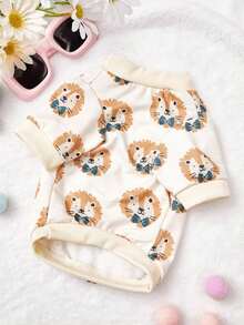 1 Pc Cute Bow Lion Printed Headless Beige Skin Friendly Breathable Pet Clothing - Multicolor - View 6