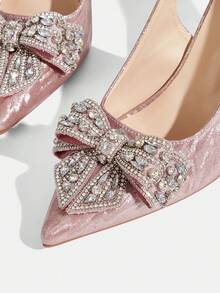 CUCCOO TILAWA Women's Pointed Toe Rhinestone Bow Decor Elegant High Heel Shoes - Pink - View 7