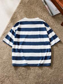 SWAVVY Men's Casual Striped Knight Print Round Neck Short Sleeve T-Shirt, Summer - Blue - View 2