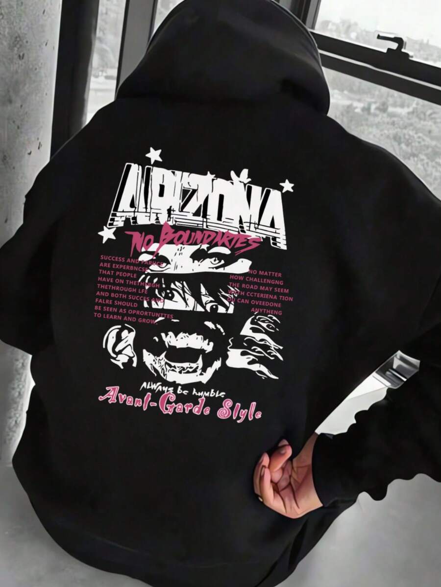 Hombre005-1 ¡Oferta limitada! Sudadera con capucha Cremallera Sudadera con capucha y cremallera unisex de alta calidad. Cálida, cómoda y trendy ahorra hoy en tu básico de temporada Sudadera de capucha negra con diseño atractivo que dice "ARIZONA" y "NO BOUNDARIES", con mensajes motivadores y estilo Avant-Garde - Negro - Ver 1